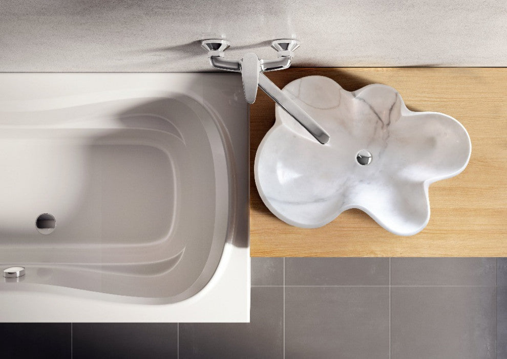 Carrara White Marble Above Counter Artistic Vessel Sink (W)24.5" (L)18" (H)6"