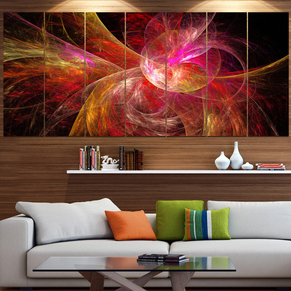 Pink on Black Fractal Illustration, Abstract Canvas Art Print, 83"x32", 7 Panels