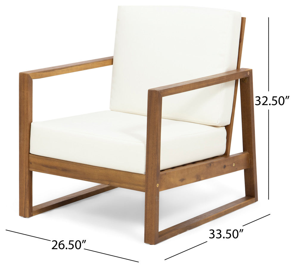 Silla Outdoor Acacia Wood Club Chair with Cushion, Teak/Beige