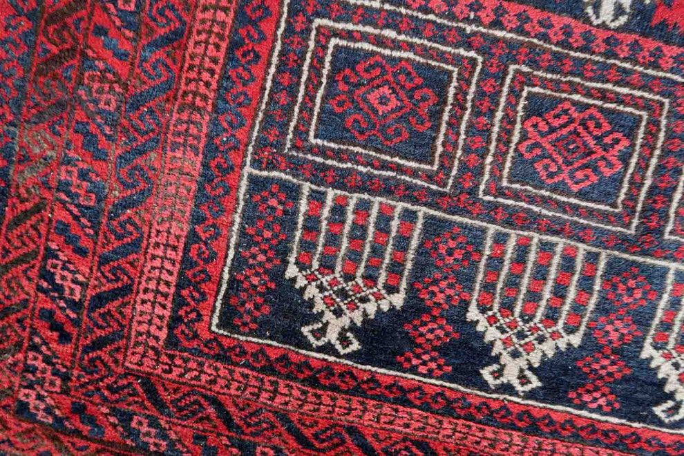 Handmade Vintage Afghan Baluch Prayer Rug 3'x4.9', 94cmx152cm 1940s