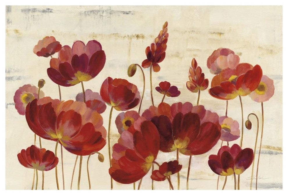 "Red Flowers on Marble" Digital Paper Print by Silvia Vassileva, 38"x26"