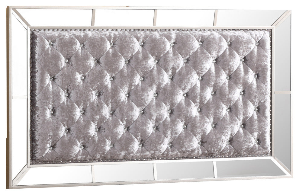 Galera Tufted and Mirrored Bed, Gray, Queen