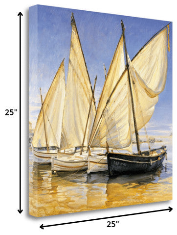 25" Fleet of Boats With Royal White Sails Giclee Wrap Canvas Wall Art