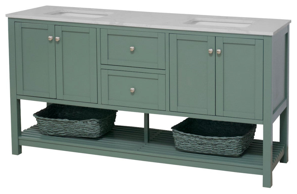 Kitchen Bath Collection Lakeshore 72" Double Vanity, Sage Green, Engineered Carrara