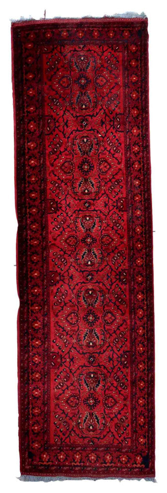 Handmade Vintage Afghan Ersari Runner 2.7'x9.7', 84cmx296cm 1970s