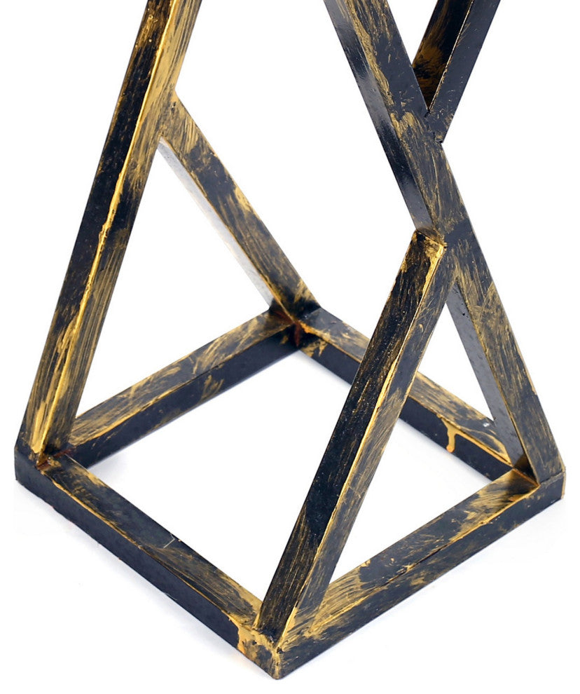19.5 Inches Stone Top Plant Stand with Geometric Base, Black and Gray