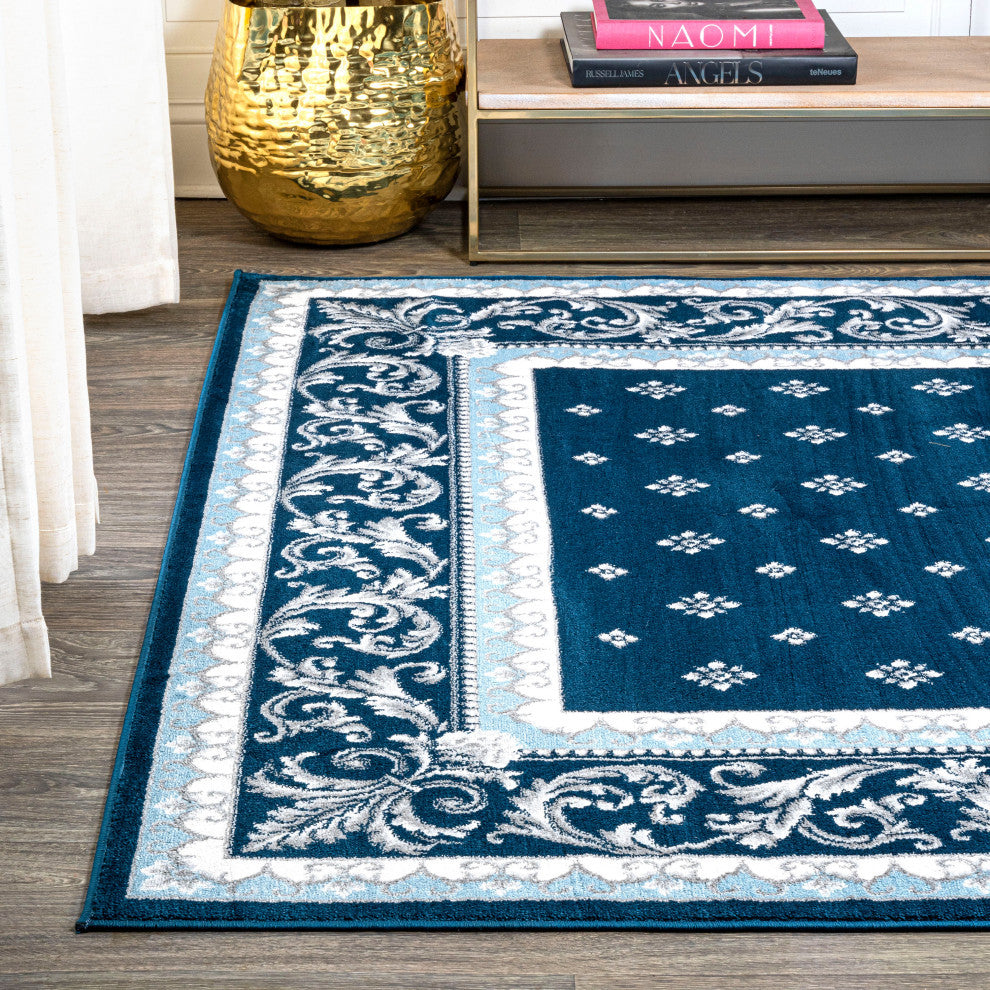 Acanthus French Border, Navy/Blue, 8'x10'