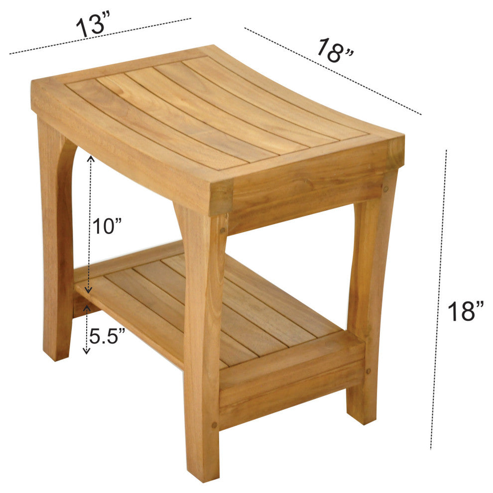 18" Outdoor Teak Patio Brisbane Shower Spa Bench with Bottom Shelf