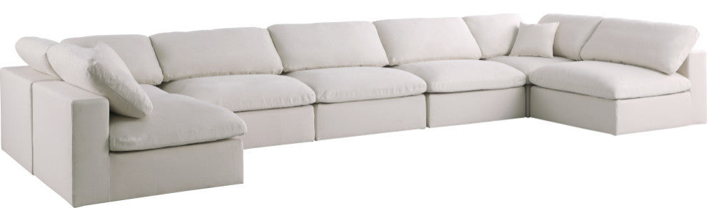 Plush Velvet / Down Standard Comfort 7-Piece U-Shaped Modular Sectional, Cream