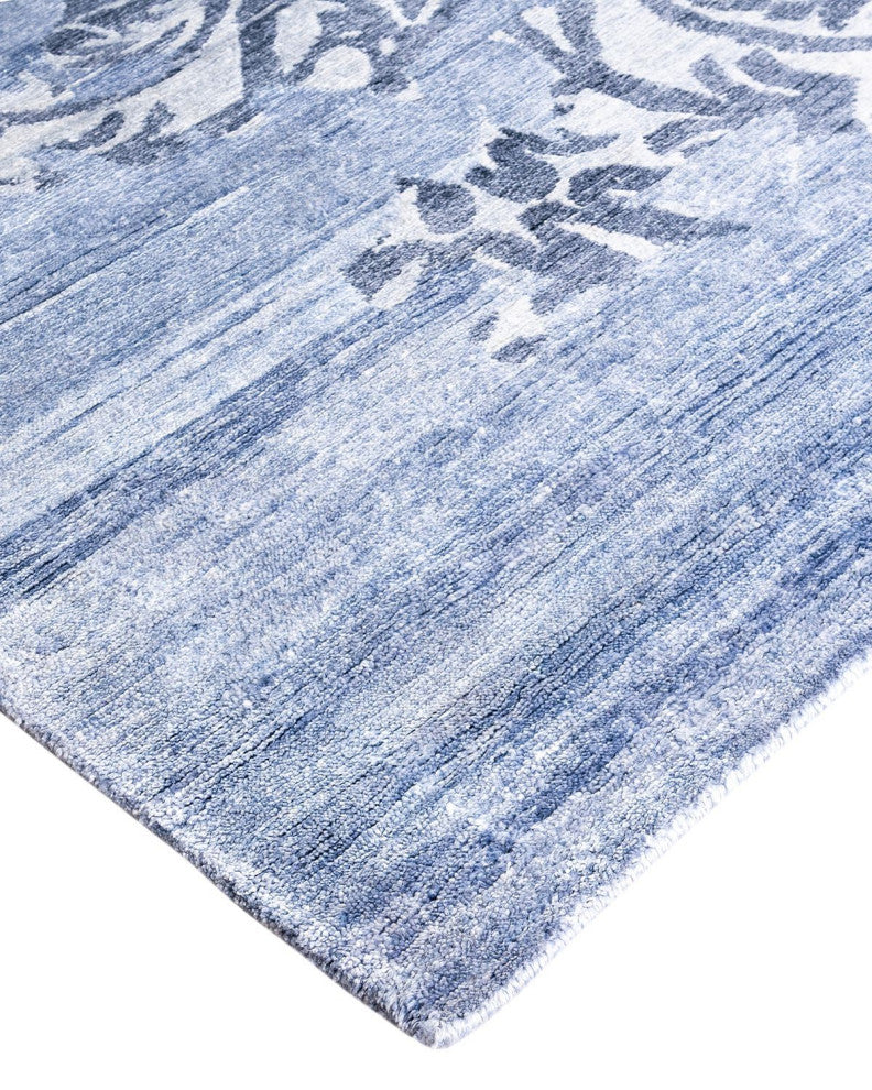 Modern, One-of-a-Kind Hand-Knotted Area Rug - Blue, 9' 1" x 11' 10"