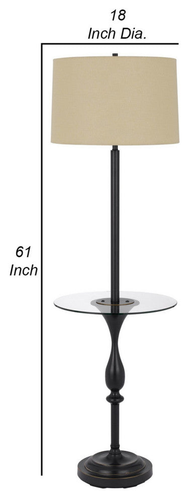 Benzara BM282146 Ava 61" Floor Lamp, Glass Tray Table, 1 USB Port, Dark Bronze