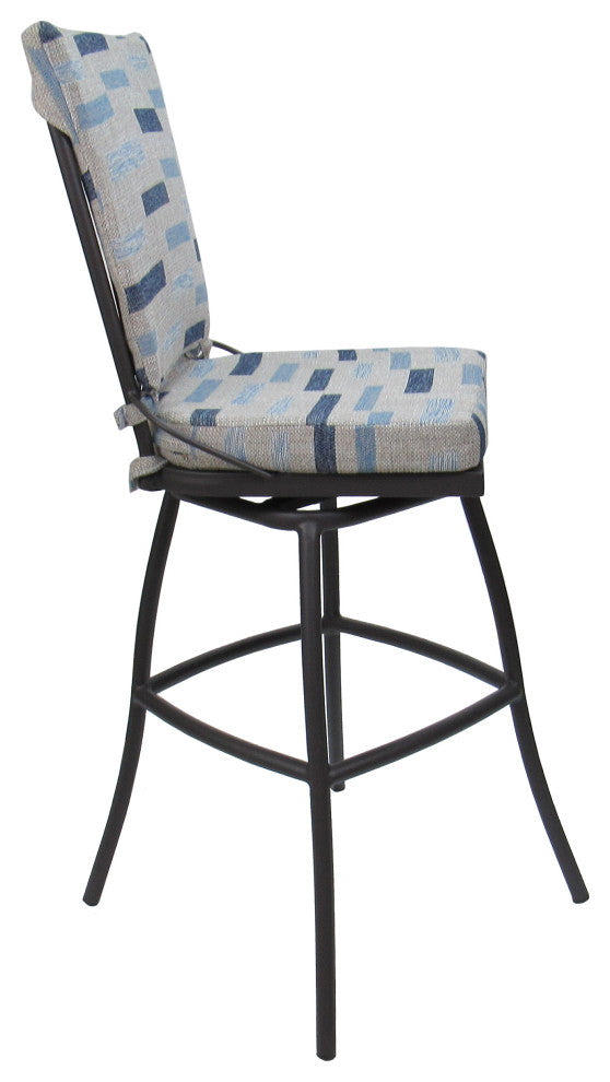 Outdoor Patio Bar Stool Jamey Without Arms, Block Weave Blue Beige - Gray, 30"