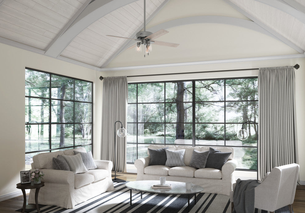 Hunter 52" Pelston Ceiling Fan, Matte Silver With LED Light and Pull Chain