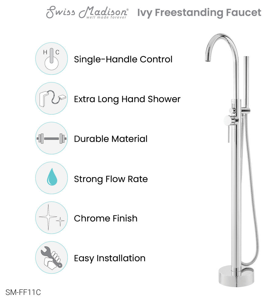Ivy Freestanding Bathtub Faucet, Chrome