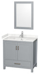 36"SGL Bathroom Vanity Gray, Carrara Cult. Marble Countertop, Sink, 24" Mirror