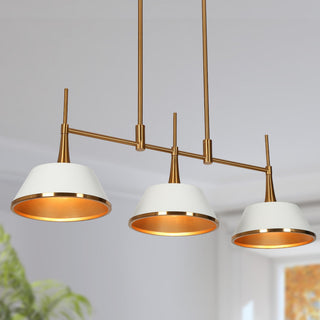 LNC 3-Light Polished Gold and White Modern Linear Kitchen Island Light
