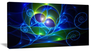 Blue Curly Spiral on Black, Abstract Wall Art Canvas, 40x20