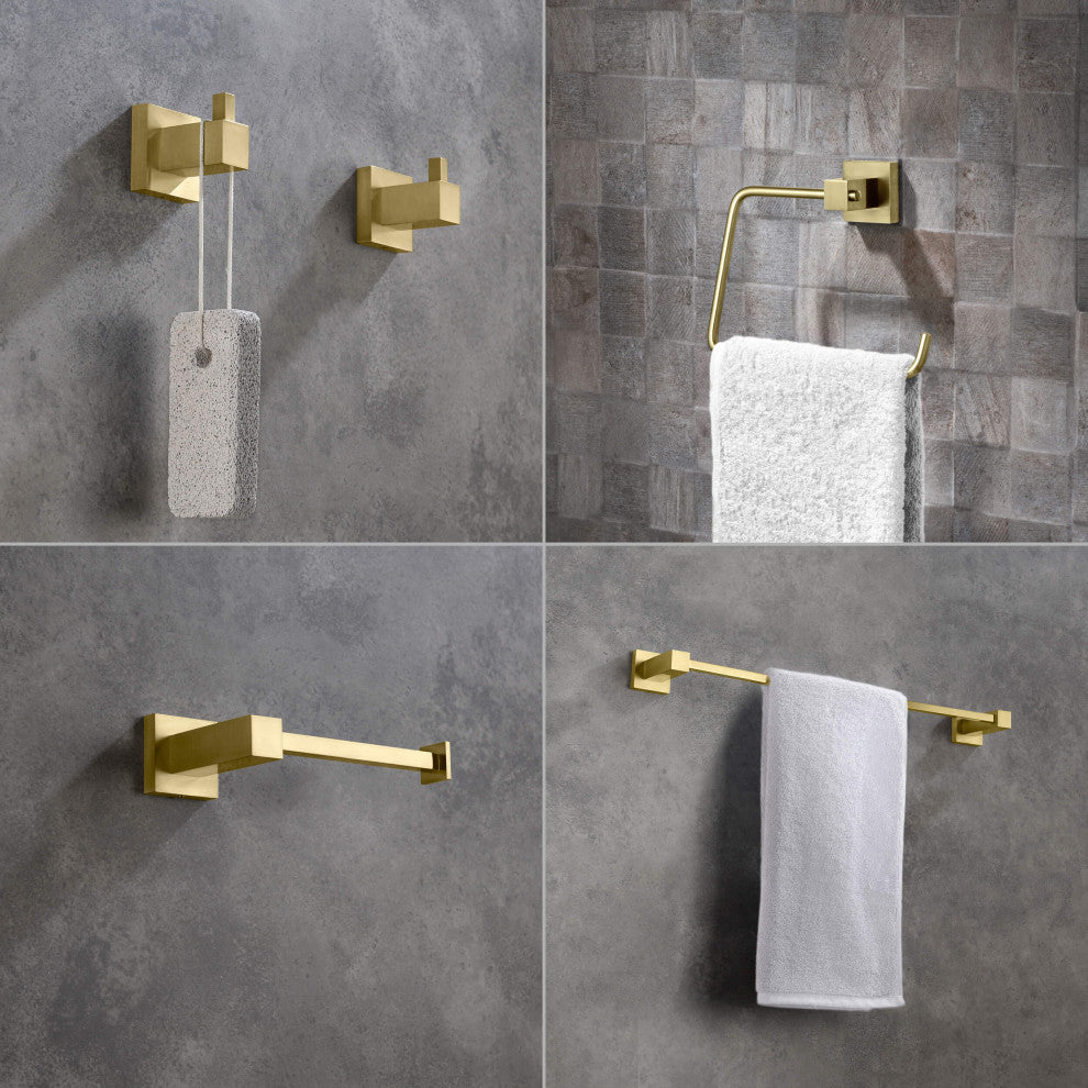 Cube 5-Piece Bathroom Hardware Set, Brushed Gold