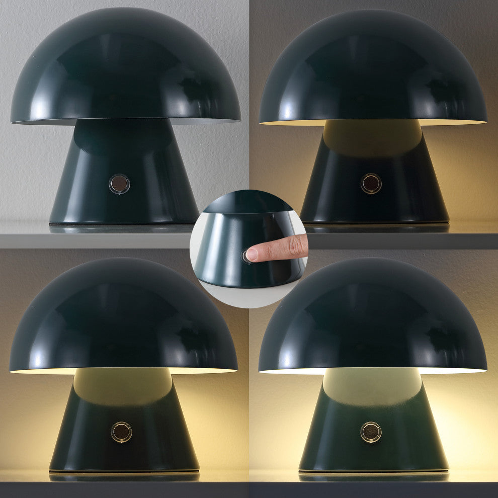 Porcini 7" Rechargeable/Cordless Iron LED Mushroom Table Lamp, Forest Green
