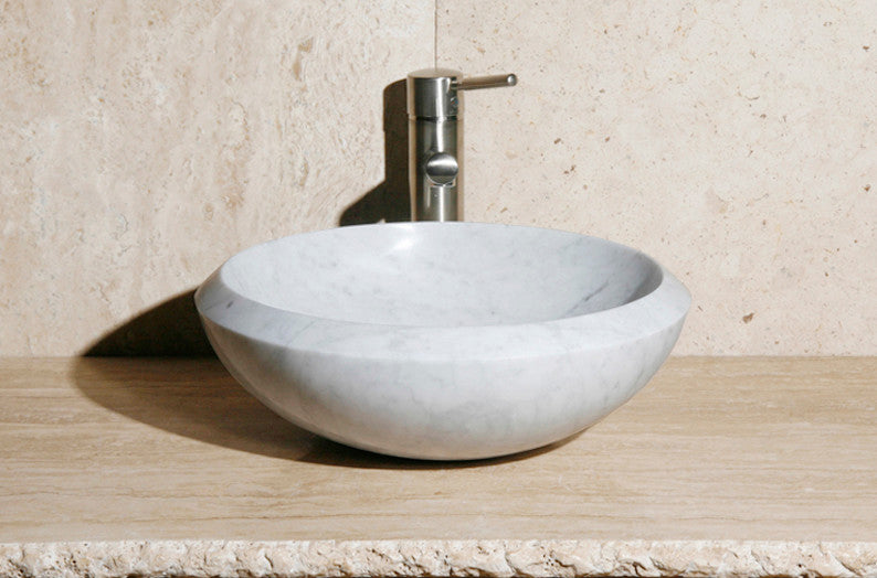 V-VR16B Carrara White Polished Vessel Sink