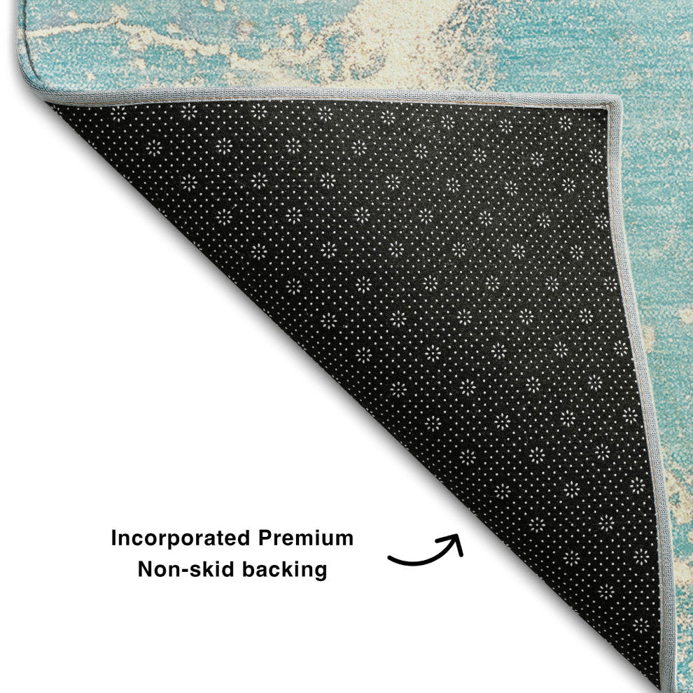 Premium Machine Washable Mayfield AMF510 Teal 10' x 14' Rug
