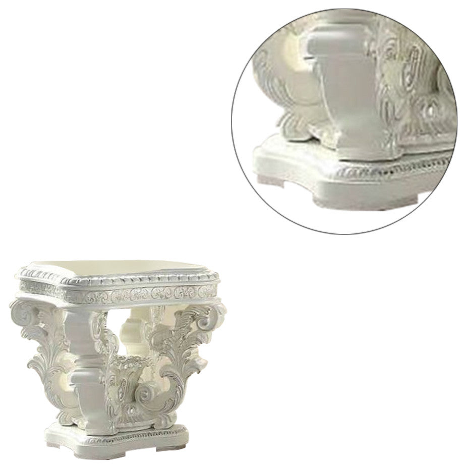 Benzara BM276275 29" End Table, Raised Scrolled Pedestal, Ornate Motif, White