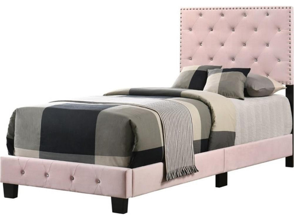 Glory Furniture Suffolk Velvet Upholstered Twin Bed in Pink