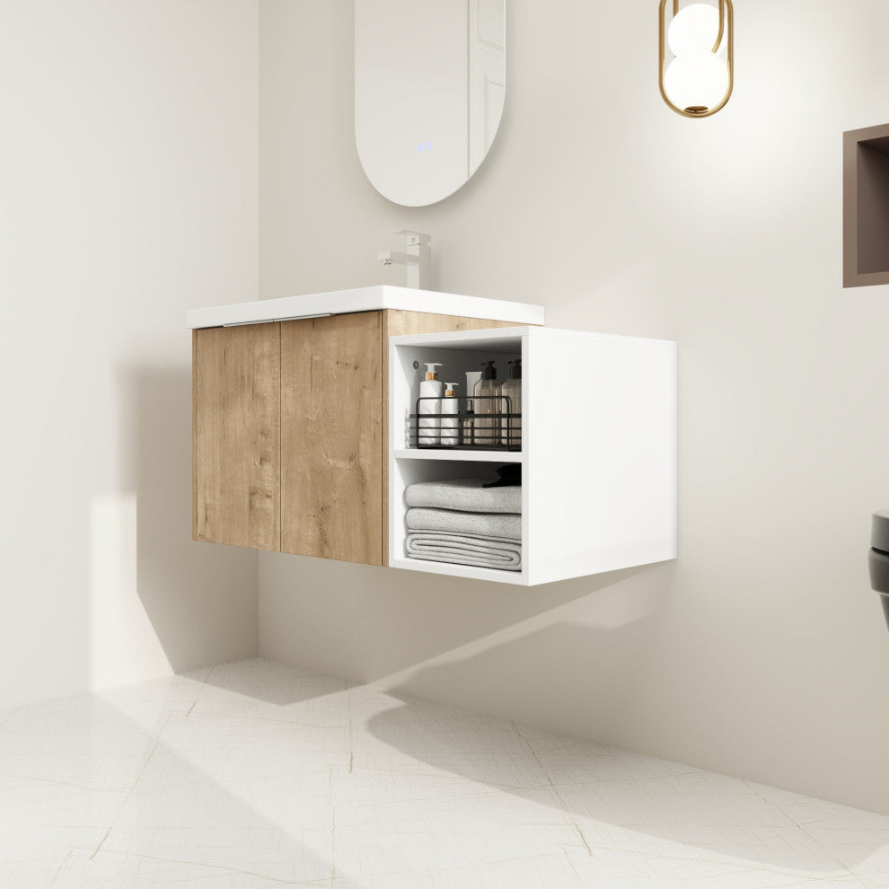 BNK Wall-Mounted Bathroom Cabinet Set with Soft-Close Doors, Imitative Oak, 36inch