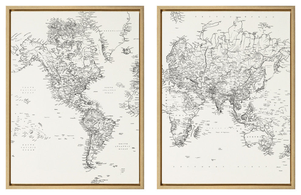 Sylvie World Map Canvas Set by The Creative Bunch Studio, Gold 2 Piece 18x24