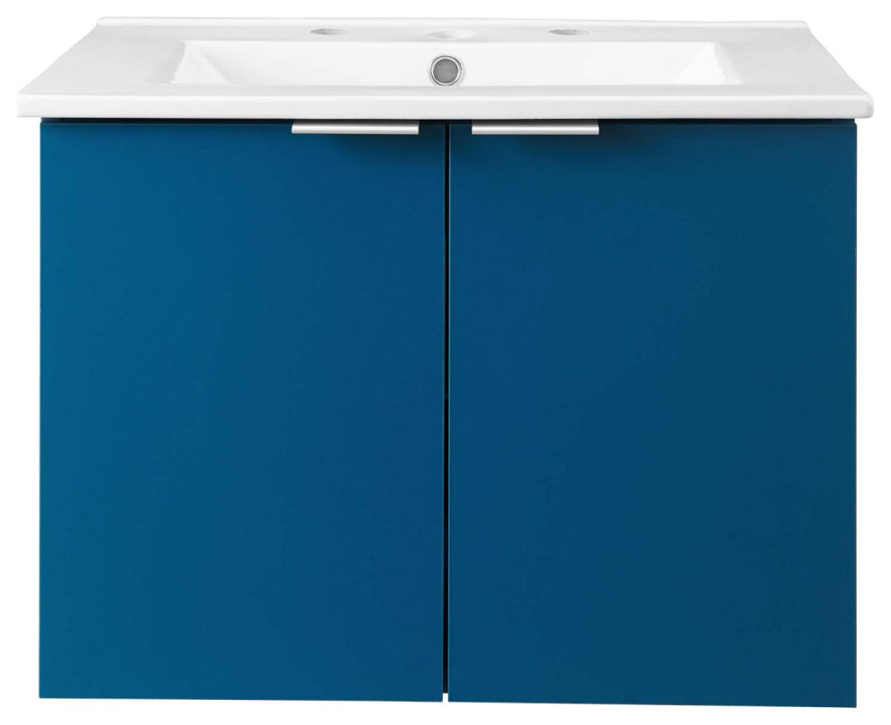 Sink Vanity Cabinet, Wall Mounted, Melamine, Blue Navy White, Modern, Bathroom