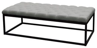 Mateo Black Powder Coat Metal Large Linen Tufted Bench - Grey