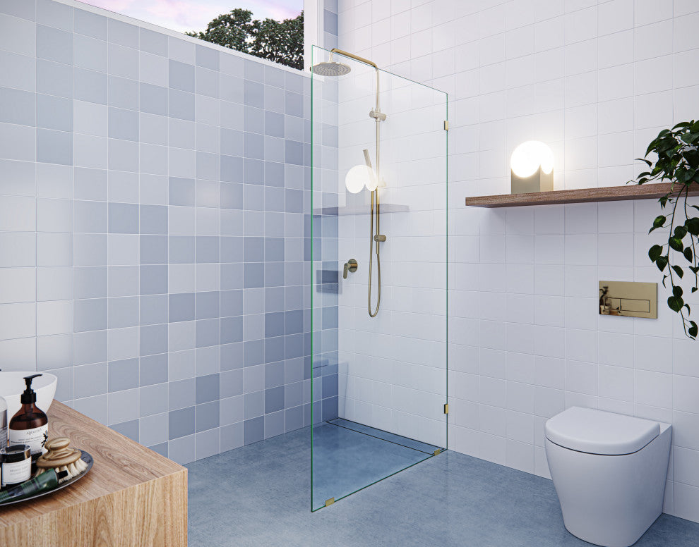 78"x38" Frameless Shower Door Single Fixed Panel, Polished Brass