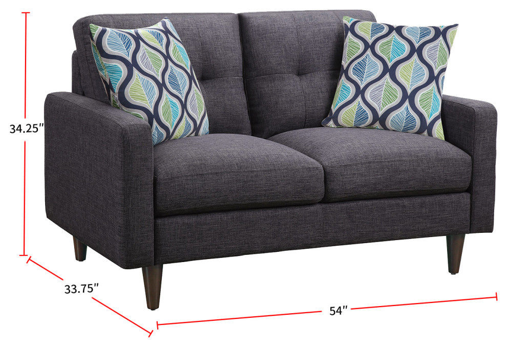 Linen-Like Fabric Tufted Back Loveseat, Gray