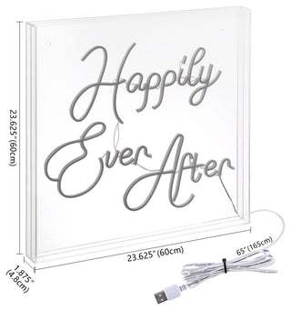 Happily Ever After 23.63" Square Acrylic Box USB Operated LED Neon Light, White
