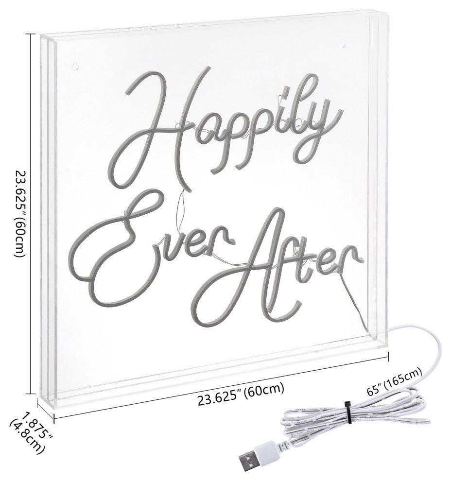 Happily Ever After 23.63" Square Acrylic Box USB Operated LED Neon Light, White