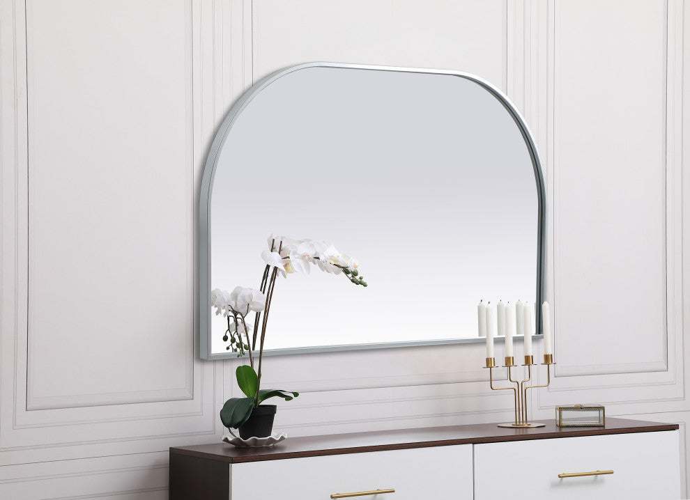 Metal Frame Arch Mirror 39X24 Inch, Silver