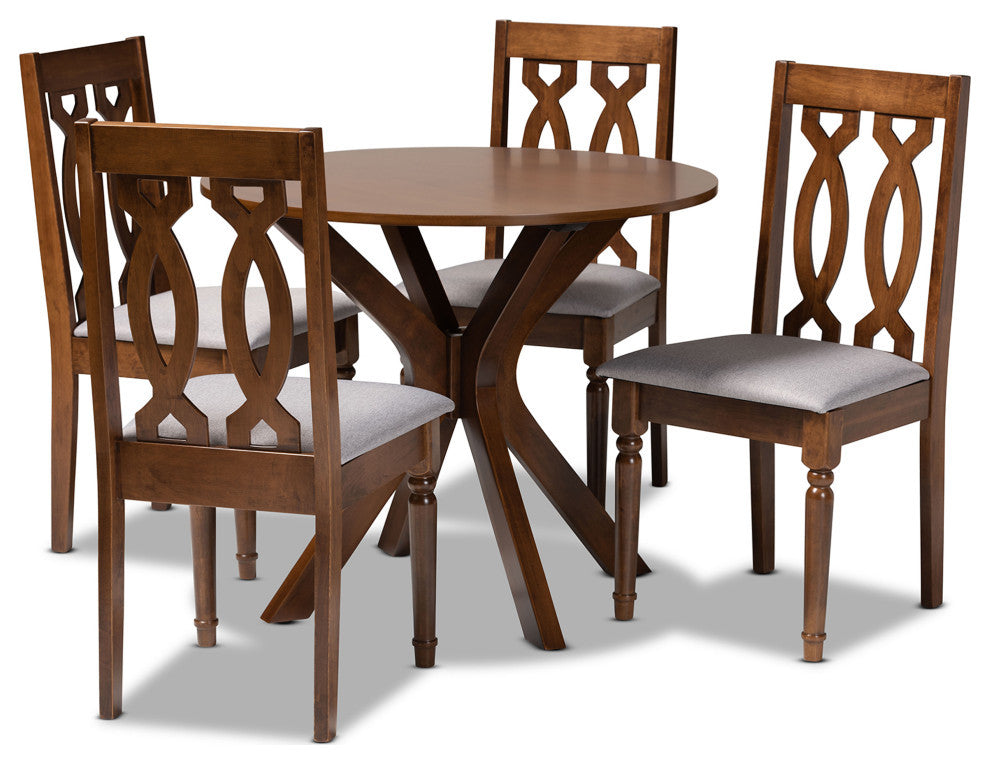 Sutter Gray Upholstered and Walnut Brown Wood 5-Piece Dining Set