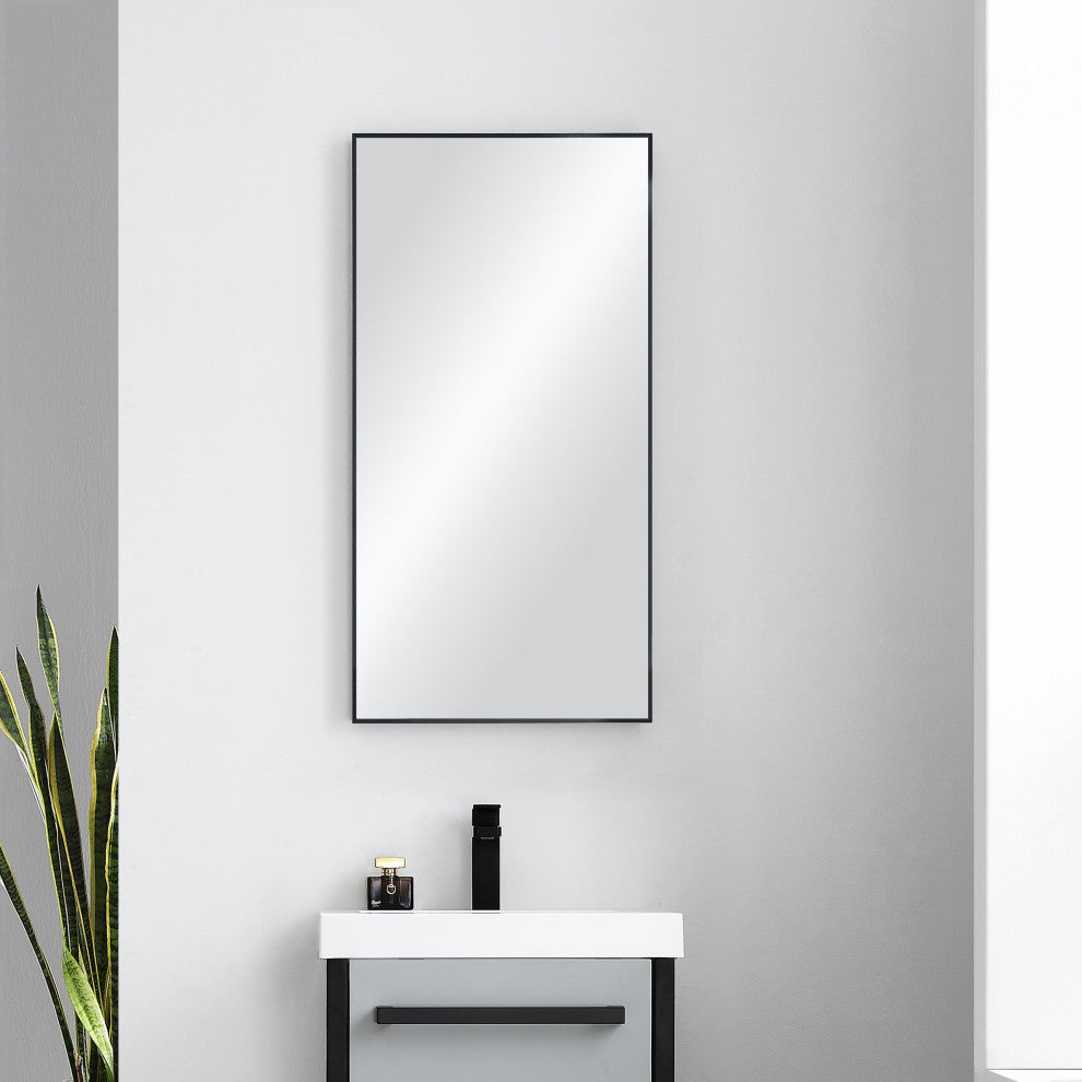 18"x36" Metal Frame Shatterproof Wall Mount Mirror FM1-1836, Matte Black