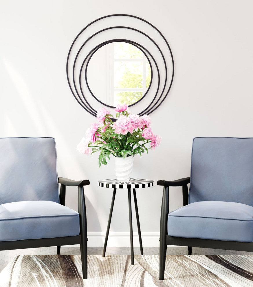 Frame Wall Mirror, Round, Glass, Steel Metal, Black, Bedroom Living