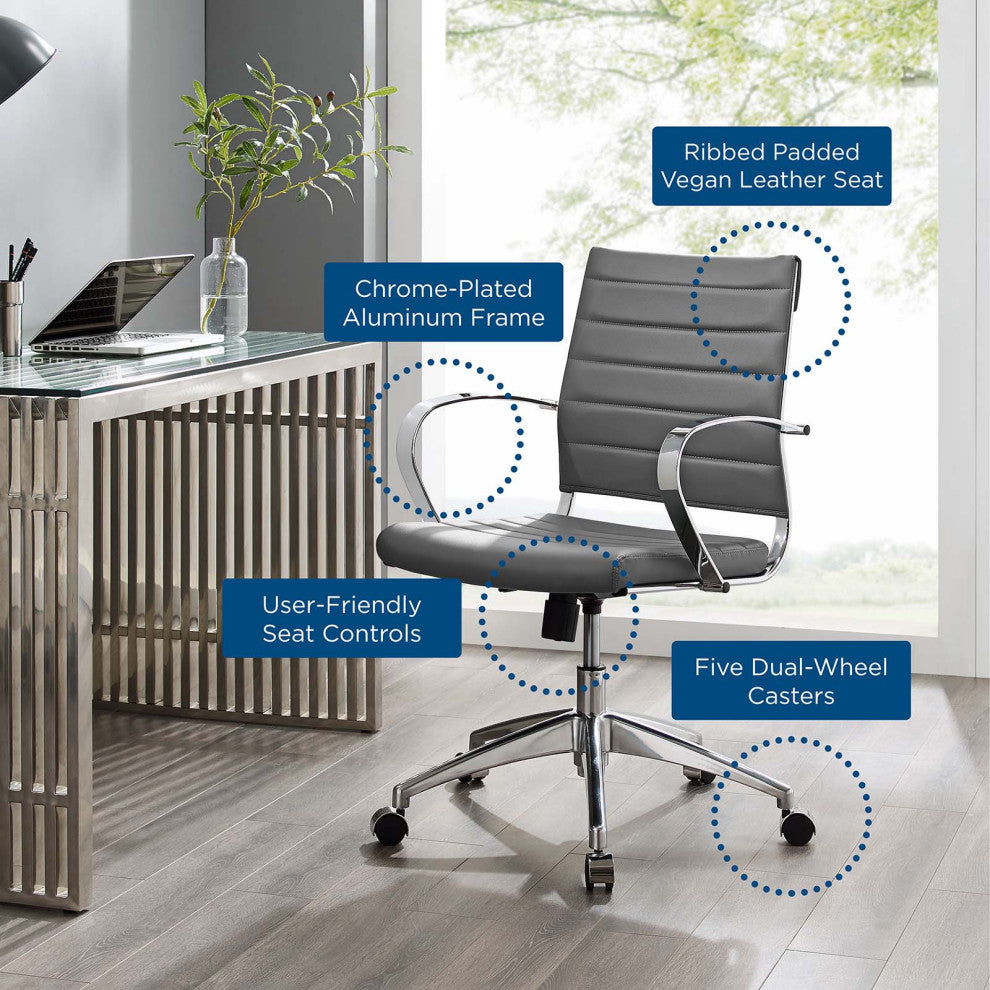Computer Work Desk Chair, Faux Leather, Gray, Modern, Home Business Office