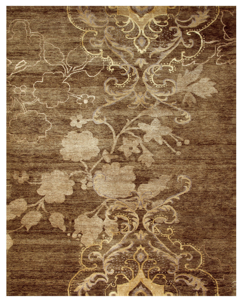 Weave & Wander Timeo Hand Knot Oriental Rug, Brown/Gold, 5'6"x8'6"