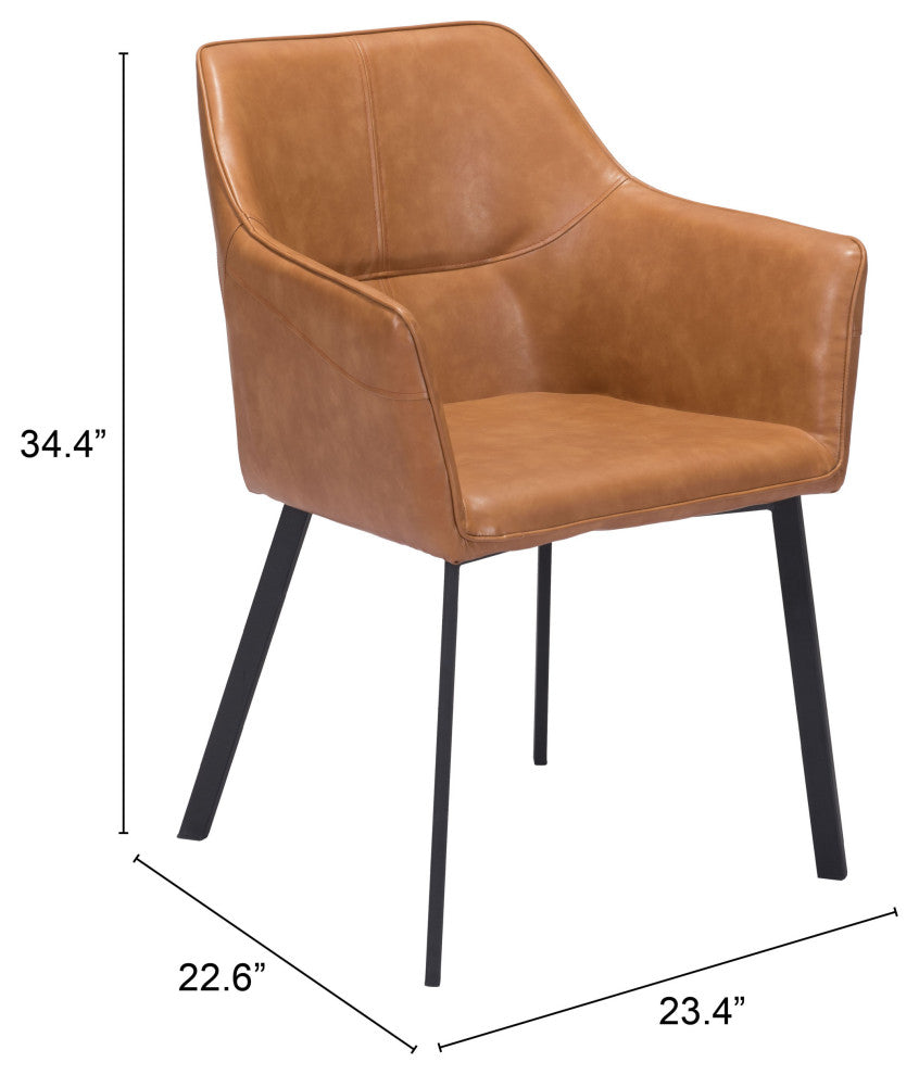 Dining Chair, Set of 2, Faux Vinyl Leather, Steel, Brown, Black, Mid Century