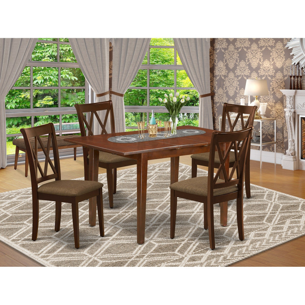 5Pc Dining Set, Rectangle Table, Butterfly Leaf, Linen White