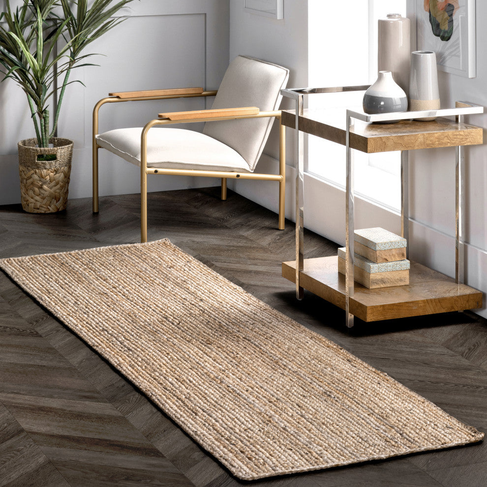 Nuloom Rigo Hand Woven Farmhouse Jute Area Rug, Natural 2'6"x8'