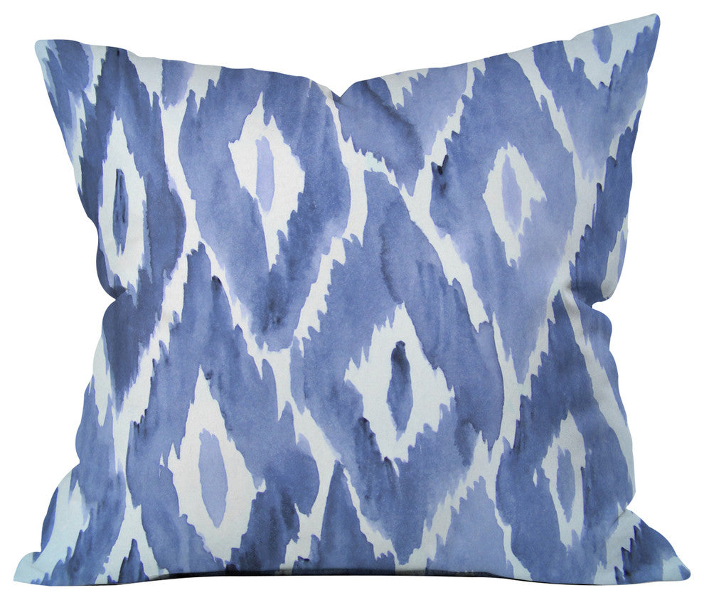 Natalie Baca Painterly Ikat, Indigo Throw Pillow, 16"x16"