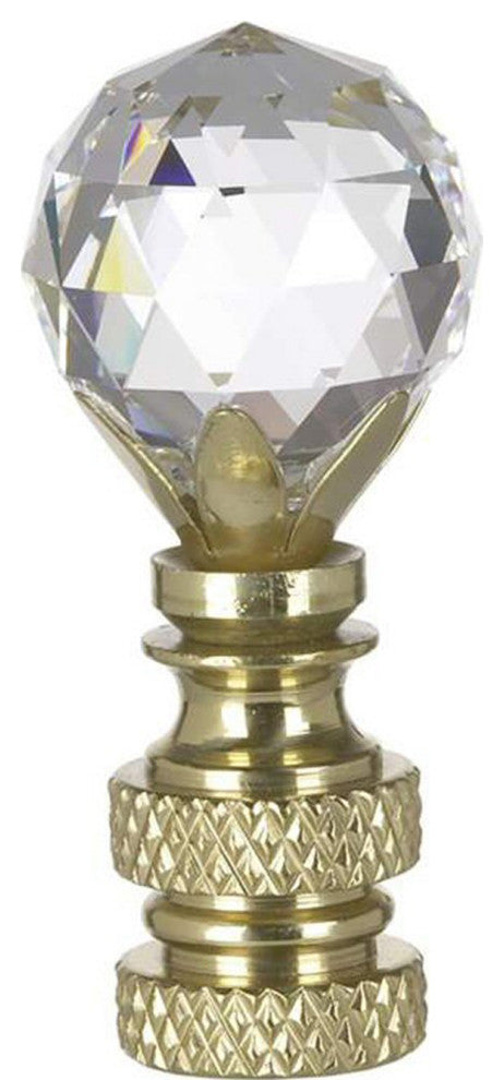 Stephanov Multi-Faceted Lamp Finial Crystal Ball Polished Brass Finish 2"h