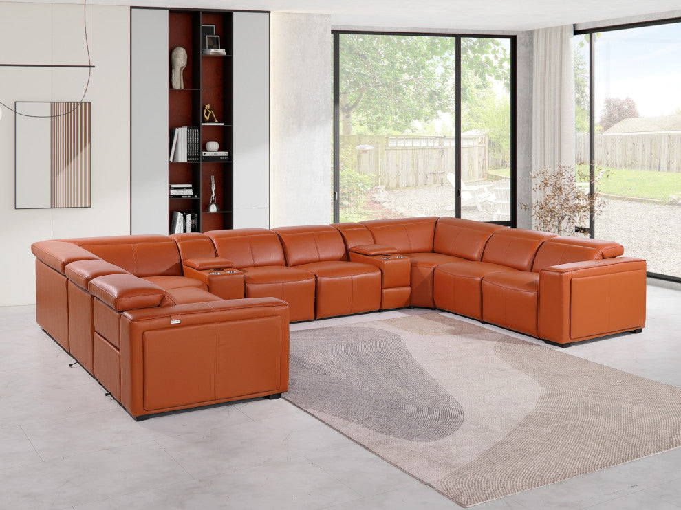 Niccolo Italian Leather 10-Piece U-Shaped 4 Power Reclining Sectional, Camel