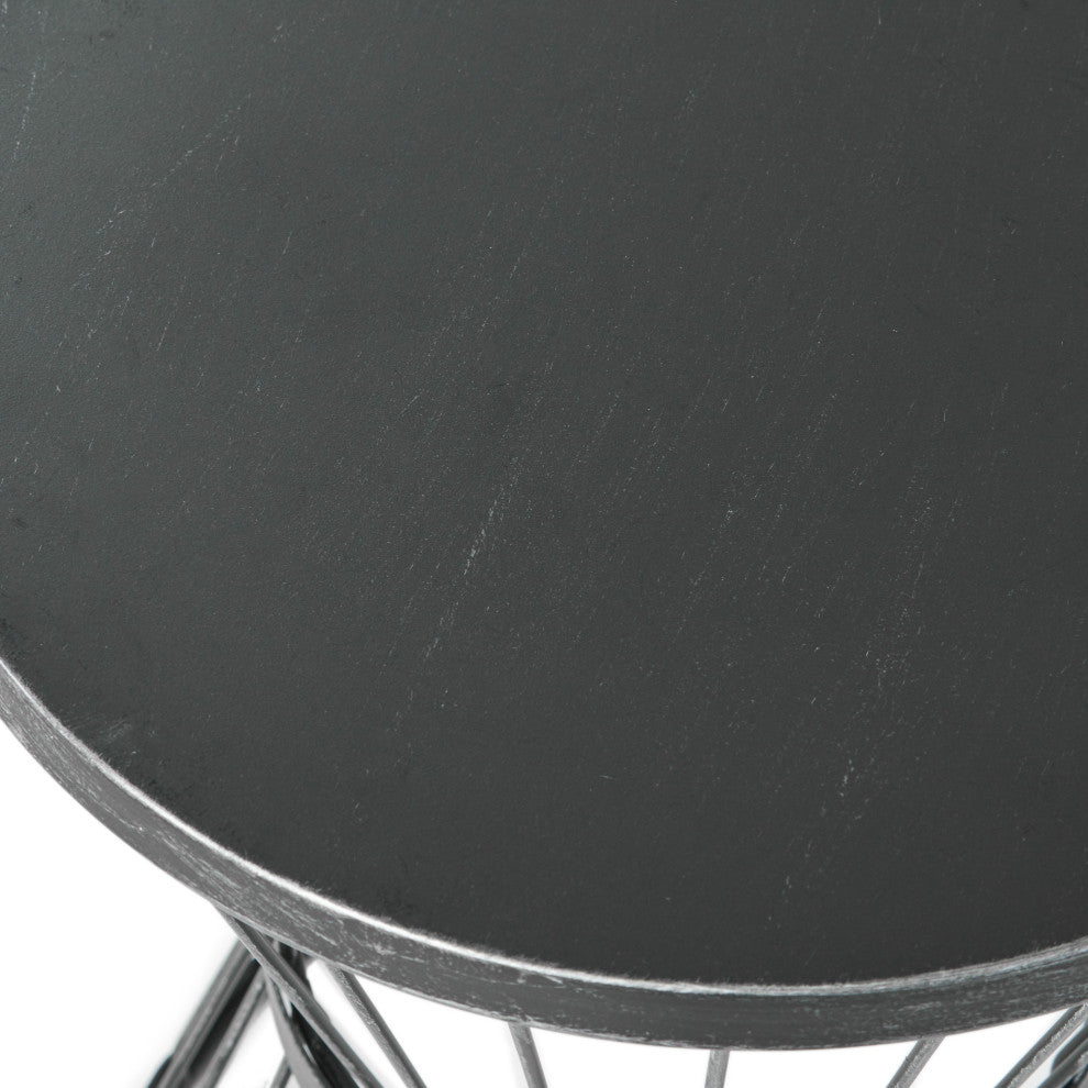 GDF Studio Fern Outdoor 16" Iron Side Table, Matte Black