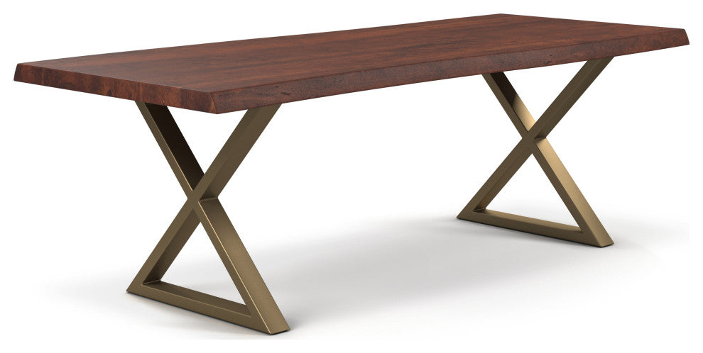 Brooks Dining Table, Americano, Brass, 40"x92",X-Base