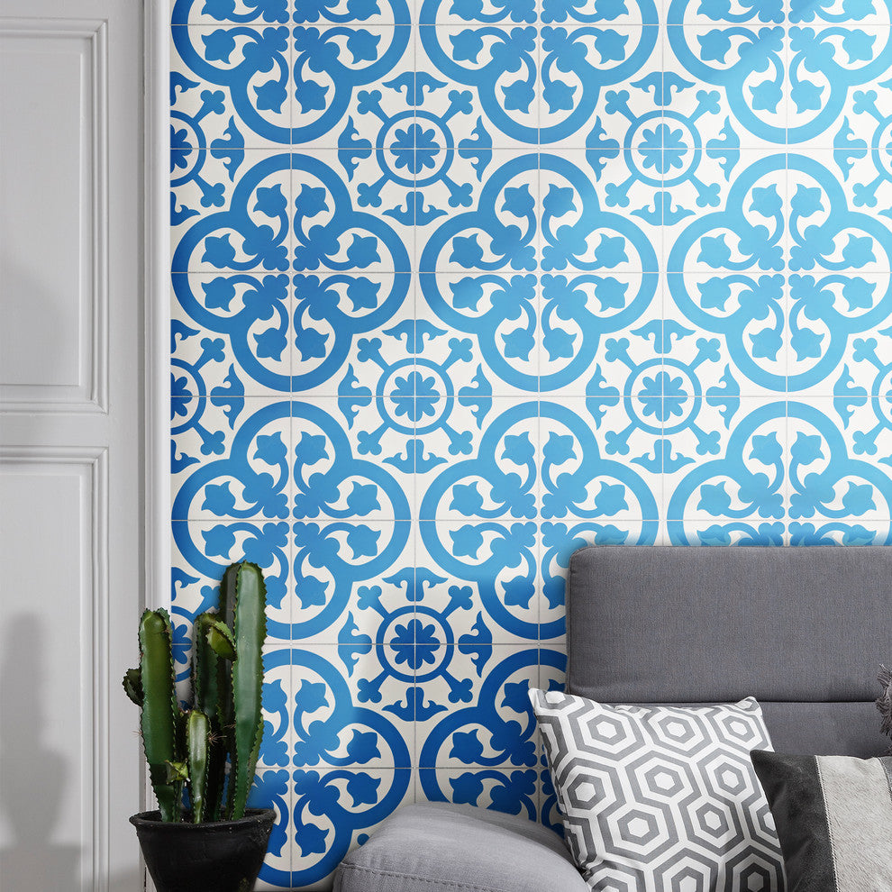 Melah Handmade Cement Tile, Blue/White, Sample